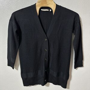 Soft Surroundings Size Medium‎ Black Button Front Cardigan Sweater Wool Blend